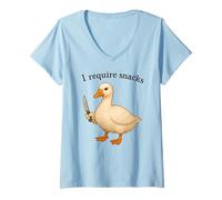 Mujer Funny Goose I Require Snacks Animal Mamá Papá Camiseta Cuello V