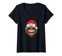 Mujer Funny Gorilla Christmas Santa Hat Sunglasses Holiday Xmas Camiseta Cuello V