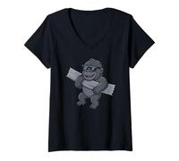 Mujer Funny Gorilla - Cinta Adhesiva para Amantes de los Animales Camiseta Cuello V