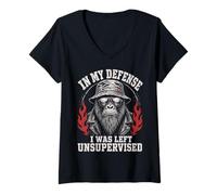 Mujer Funny Gorilla In My Defense I Was Left Unsupervised Apparel Camiseta Cuello V