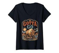 Mujer Funny Gotta Go Buffalo Animal Bisonte Arte del Desierto Occidental Camiseta Cuello V