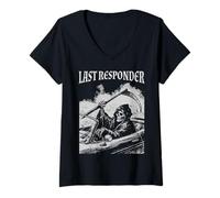 Mujer Funny Grim Reaper Last Responder Goth Dad Vintage Graphic Camiseta Cuello V