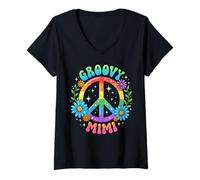 Mujer Funny Groovy Mimi Floral Hippie Grandmother Mom Mother Retro Camiseta Cuello V