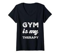 Mujer Funny Gym Meme Love Lifting Gym Es Mi Terapia Motivacional Camiseta Cuello V