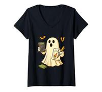 Mujer Funny Halloween Accountant Ghost Financial Advisor Camiseta Cuello V