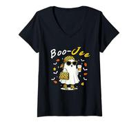 Mujer Funny Halloween Boujee Boo-JEE Spooky Season Cute Ghost Camiseta Cuello V