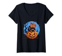 Mujer Funny Halloween Capybara Pumpkin Fall Season Camiseta Cuello V