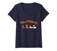 Mujer Funny Halloween, Cute Dachshund Dog Costume HalloWiener Camiseta Cuello V
