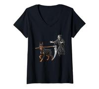Mujer Funny Halloween Doberman Dog and The Reaper Camiseta Cuello V