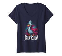 Mujer Funny Halloween Farm DUCKULA Count Espeluznante Calabaza embrujada Camiseta Cuello V