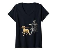 Mujer Funny Halloween Labrador Dog and The Reaper Camiseta Cuello V