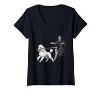 Mujer Funny Halloween Poodle Dog and The Reaper Camiseta Cuello V