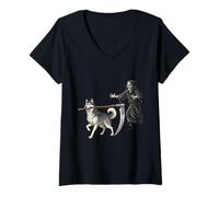 Mujer Funny Halloween Siberian Husky Dog and The Reaper Camiseta Cuello V