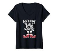 Mujer Funny Halloween Witch Don't Make Me Get My Flying Monkeys Camiseta Cuello V