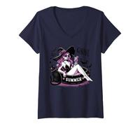 Mujer Funny Halloween Witch Hot Ghoul Summer Witchy Cat Mujer Camiseta Cuello V