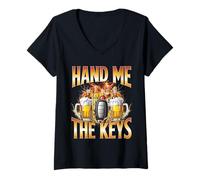 Mujer Funny Hand Me The Keys Beber Party Camiseta Cuello V