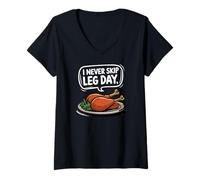 Mujer Funny Happy Thanksgiving Food 2024 Turkey Leg Men Women Kids Camiseta Cuello V