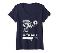 Mujer Funny Heifer FÚTBOL Habilidades Cargando Highland Cow Jugar Mujeres Camiseta Cuello V