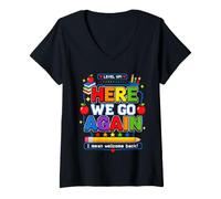Mujer Funny Here We Go Again Teacher I Mean Welcome Back to School Camiseta Cuello V
