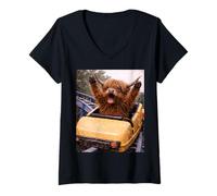 Mujer Funny Highland Cow Roller Coaster Meme Silly Graphic Camiseta Cuello V