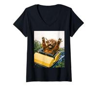 Mujer Funny Highland Cow Roller Coaster Meme Silly Graphic Camiseta Cuello V