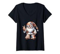 Mujer Funny Hippie GNOME Men 70s with Groovy Dress Peace Hand Camiseta Cuello V