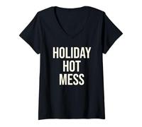 Mujer Funny Holiday Chaos Diciendo Retro Navidad Diseño Gráfico Camiseta Cuello V