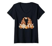 Mujer Funny Holiday Gnomes Cute Thanksgiving Fall Pumpkin Spice Camiseta Cuello V