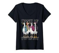 Mujer Funny Honk If You're Fly Goose Streetwear Art Camiseta Cuello V