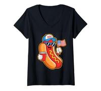 Mujer Funny Hotdog USA Flag BBQ Cartoon for July 4th Parade Camiseta Cuello V