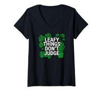 Mujer Funny Houseplant Lover Leafy Things Don't Judge Camiseta Cuello V