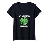 Mujer Funny Houseplant Mom My Monstera Is In A Coma Camiseta Cuello V