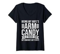 Mujer Funny Husband Quote Being My Wife'S Arm Candy Retro Camiseta Cuello V