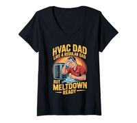 Mujer Funny HVAC Dad Like a Regular Dad but Meltdown Ready Camiseta Cuello V