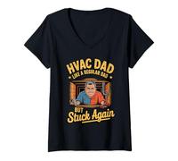 Mujer Funny HVAC Dad Stuck Again Toolbox Repair Crawl Space Camiseta Cuello V