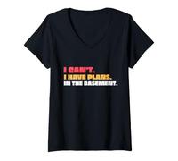 Mujer Funny I Can't I Have Plans in The Basement Retro Camiseta Cuello V