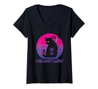 Mujer Funny I Do What I Want - Amante de Gatitos de Estilo japonés Camiseta Cuello V