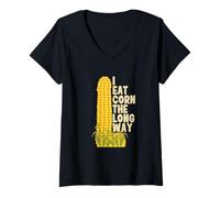 Mujer Funny I Eat Corn The Long Way Inappropriate Retro Vintage Camiseta Cuello V