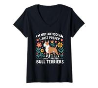 Mujer Funny I Just Prefer Bull Terriers Dog Lover Retro Vintage Camiseta Cuello V
