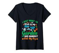 Mujer Funny I Just Wants to Work in My Garden & Hang Out with Dog Camiseta Cuello V