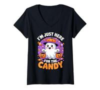 Mujer Funny I´m Just Here For The Candy Cute Halloween Camiseta Cuello V