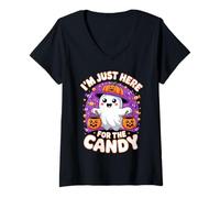 Mujer Funny I´m Just Here For The Candy Cute Halloween Camiseta Cuello V