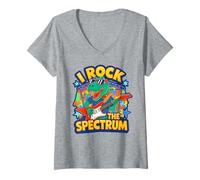 Mujer Funny I Rock The Spectrum Autismo Maestro Conciencia Vida Camiseta Cuello V