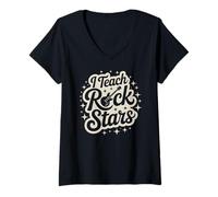Mujer Funny I Teach Rock Stars, Profesor, Banda, Equipo, Coro, inspiración Camiseta Cuello V
