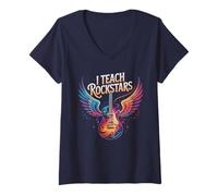 Mujer Funny I Teach Rock Stars Teacher Band Camp Choir Inspire Gym Camiseta Cuello V