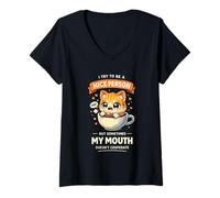 Mujer Funny I Try To Be a Nice Person Cat Camiseta Cuello V