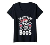 Mujer Funny Im Just Here For The Boos Skeleton Halloween Dicho Camiseta Cuello V