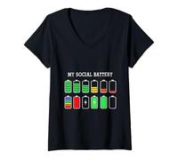 Mujer Funny Introvert Humor Energy Level Graphic Anti Social Fun Camiseta Cuello V