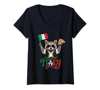Mujer Funny Italy Raccoon with Italien Dish and Outfit Camiseta Cuello V