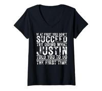 Mujer Funny Justin If At First You Don't Succeed Birthday Justin Camiseta Cuello V